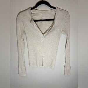 Aerie Beige Ribbed Long Sleeve Top